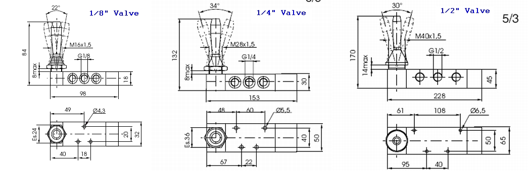 5/3 Open Centre Lever Spring Valve 